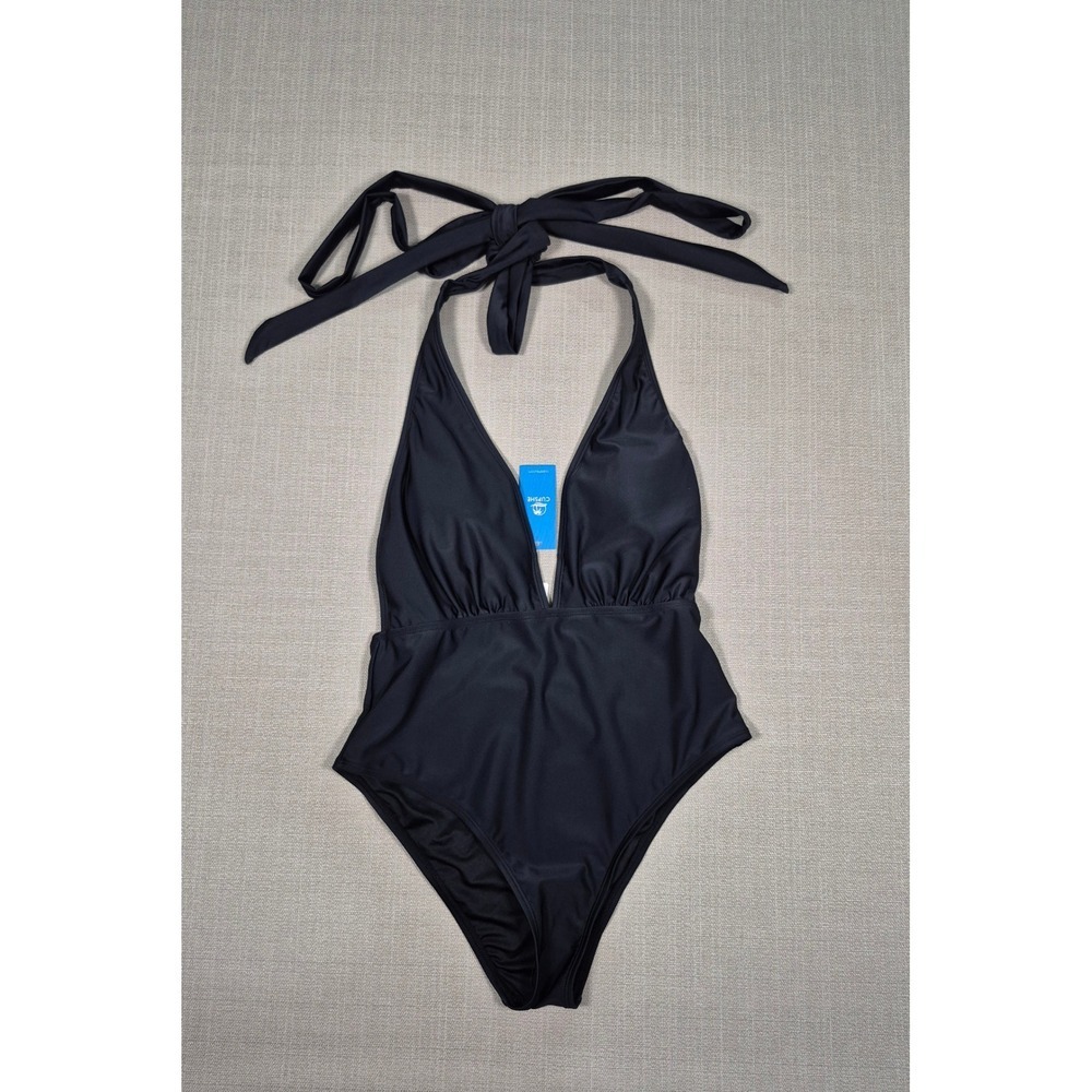 Cupshe Womens Black Plunging V-Neck Wrap One Piece Swimsuit Size‎ M